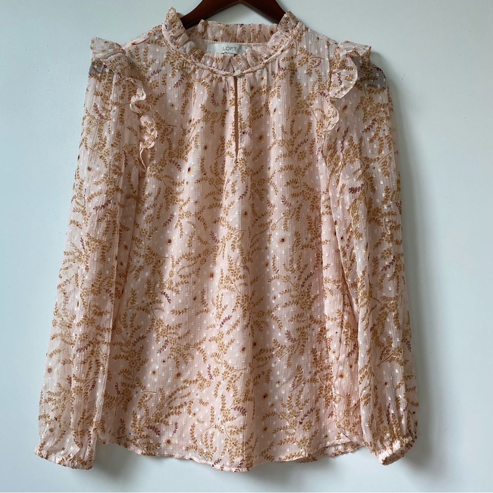 LOFT Blush Pink Ruffle Long-Sleeve Blouse S